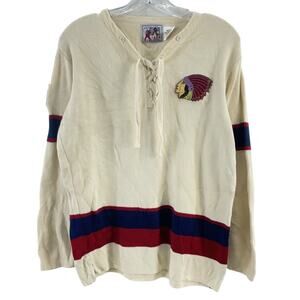 T. Dalton Vintage Cream & Blue Cotton Knit Pullover Hockey Sweater Women’s XS